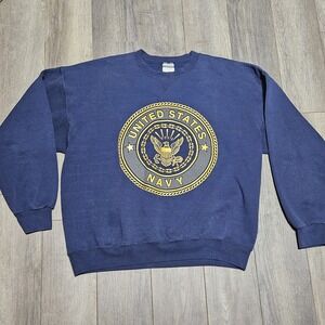 Vintage United States Navy Sweatshirt Mens XL Blue Spell Out Crewneck Fleece USA
